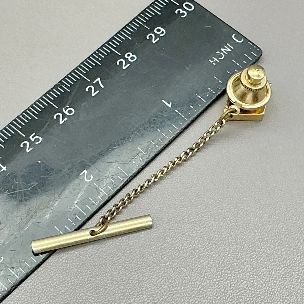 Vintage Genuine Diamond Tie Tack Gold Tone Square Men's Lapel Pin